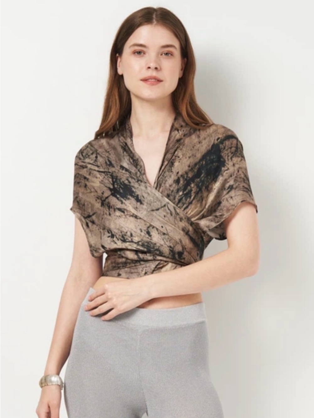 Zara Tie-Dye Wrap Crop Top in Brown and Black